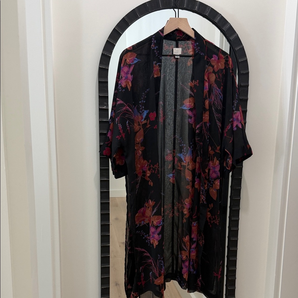 Black Floral Open Kaftan
